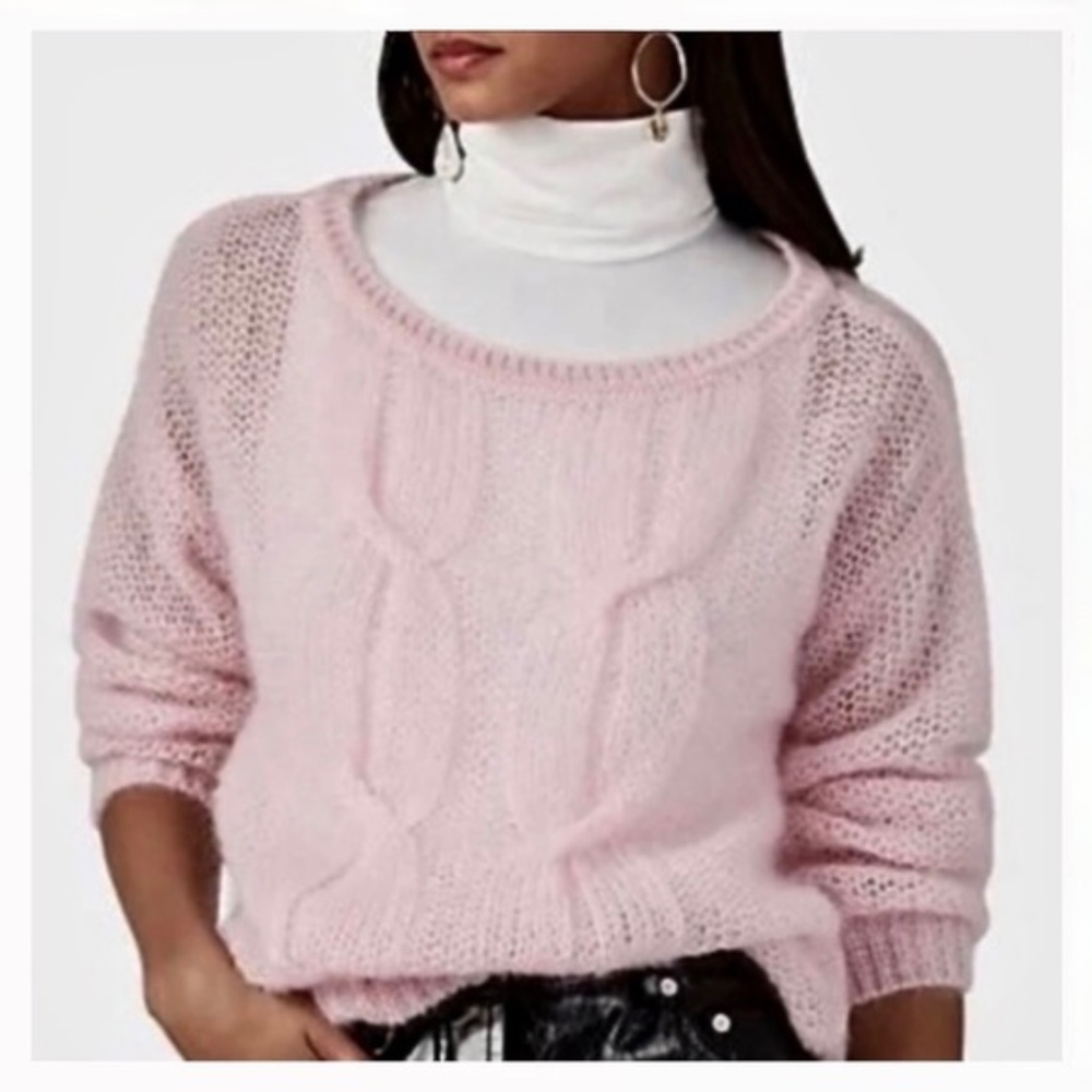 Lisa Perry Kid-Mohair Blend Open-Cable-Knit Sweater sz L NEW